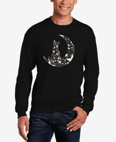 LA Pop Art Men's Cat Sitting On Moon Word Art Crewneck Sweatshirt