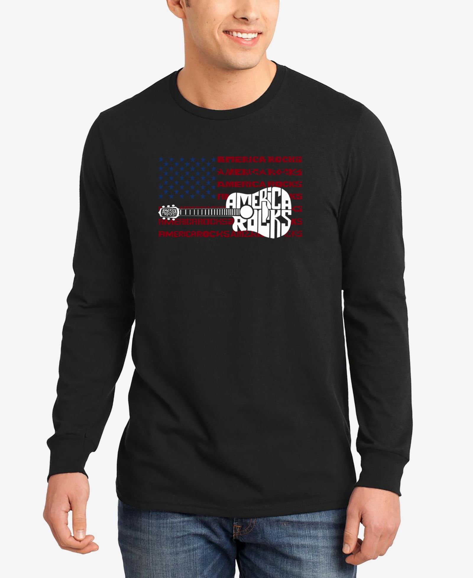 LA Pop Art Men's America Rocks Word Art Long Sleeve T-Shirt