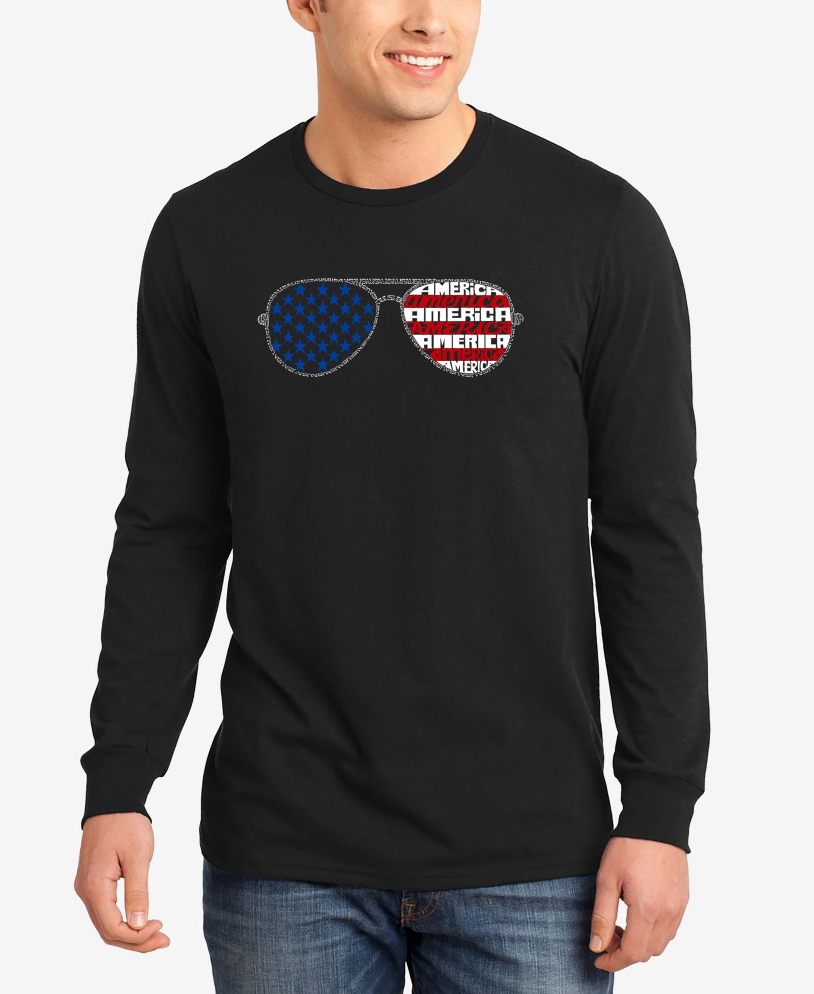 LA Pop Art Men's Americana Sunglasses Word Art Long Sleeve T-Shirt