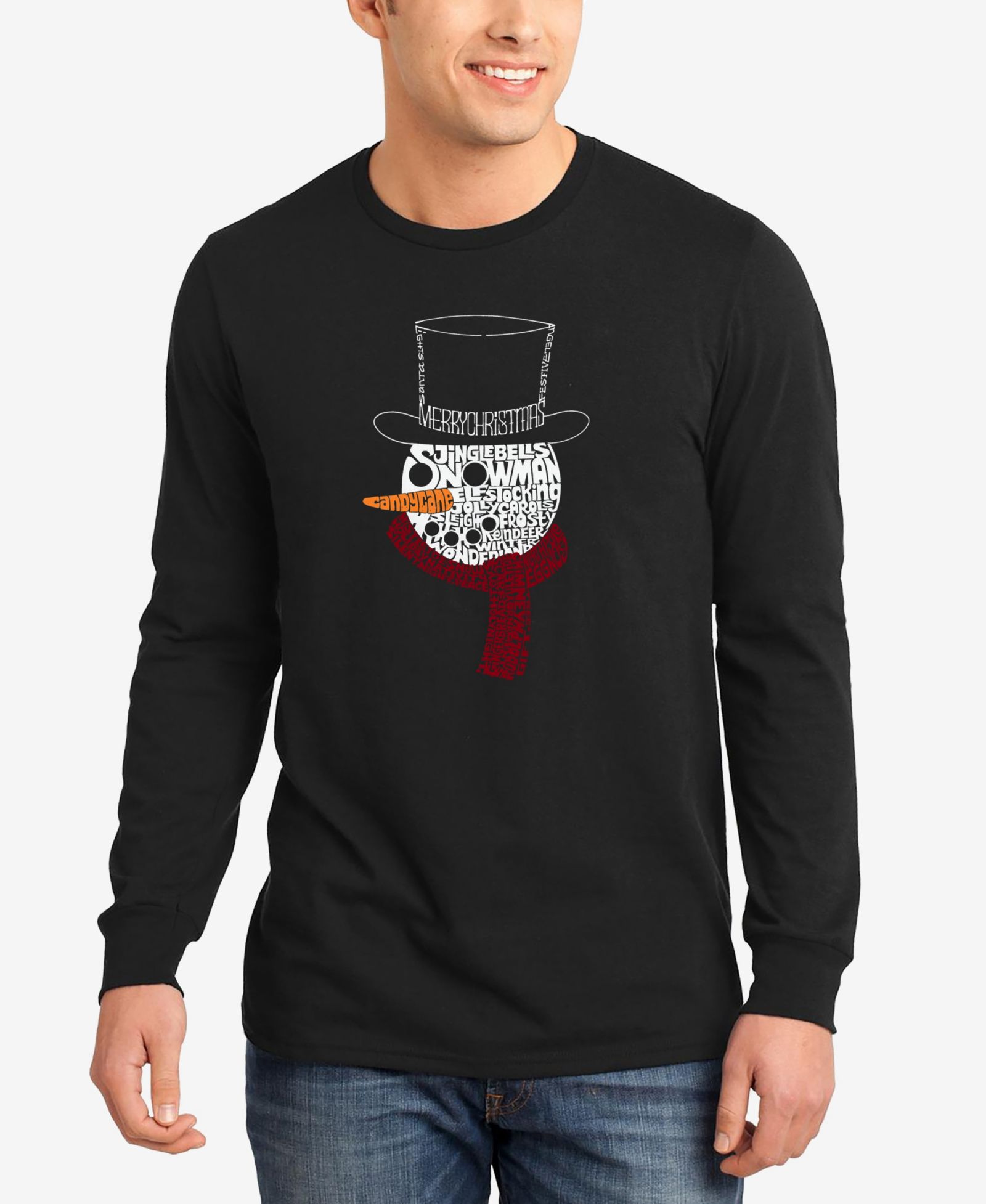 LA Pop Art Men's Snowman Face Word Art Long Sleeve T-Shirt