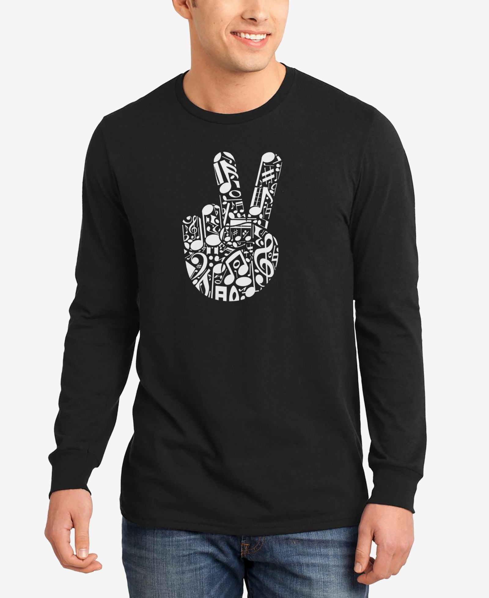 LA Pop Art Men's Peace Finger Notes Word Art Long Sleeve T-Shirt