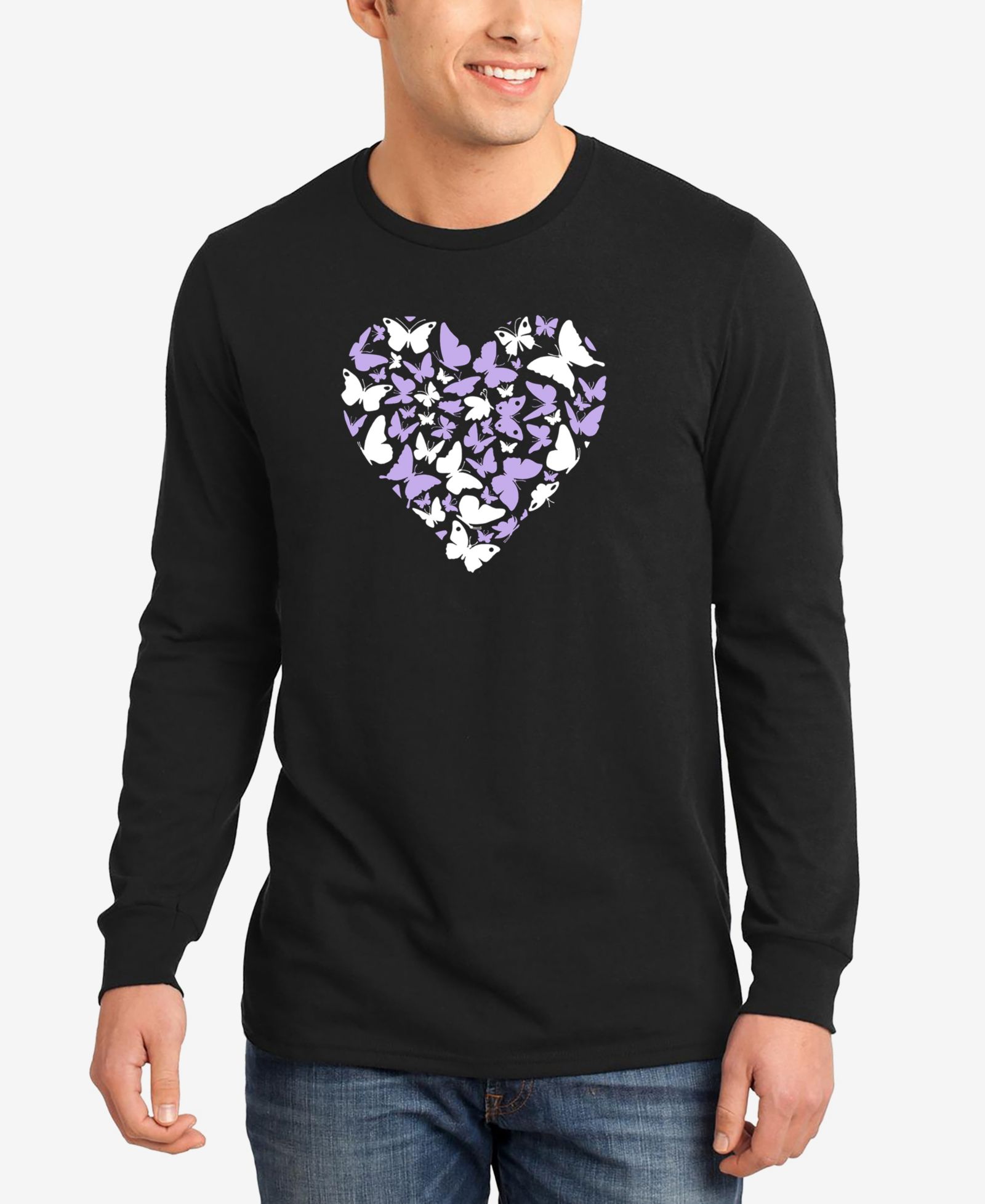 LA Pop Art Men's Butterfly Heart Word Art Long Sleeve T-Shirt