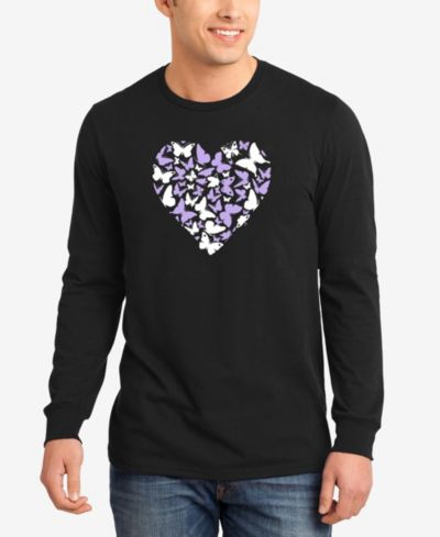 LA Pop Art Men's Butterfly Heart Word Art Long Sleeve T-Shirt
