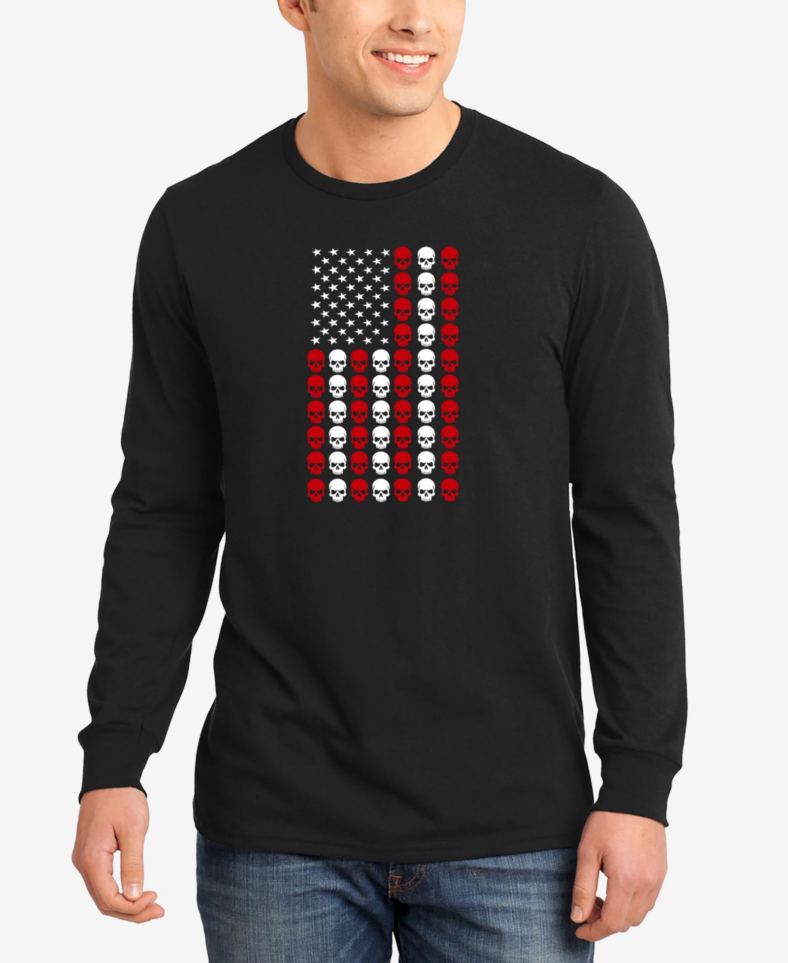 LA Pop Art Men's Skull Flag Word Art Long Sleeve T-Shirt