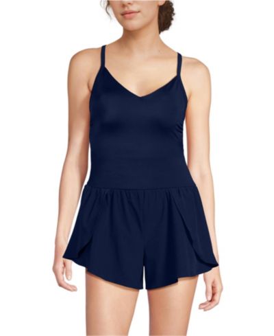 Lands' End Women's Tugless Strappy X-Back Romper Swimsuit