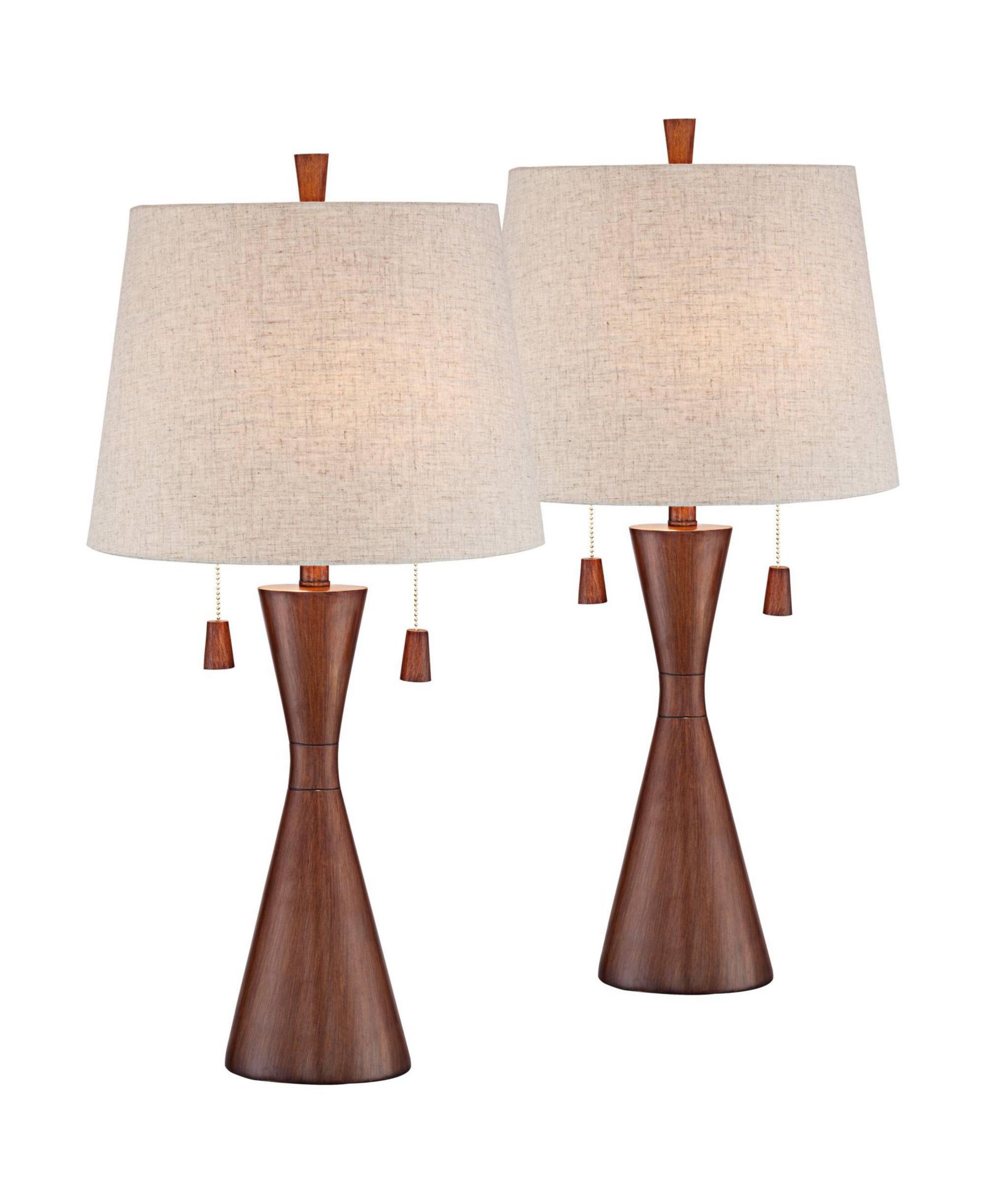 360 Lighting Omar Modern Modern Mid Century Table Lamps 28 3/4" Tall Set of 2 Brown Wood Oatmeal Tapered Drum Shade for Bedroom Living Room Bedside