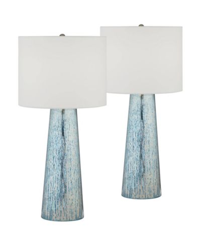 360 Lighting Marcus Modern Table Lamps 30" Tall Set of 2 Mercury Glass Column White Drum Shade for Bedroom Living Room Bedside Nightstand Office Home