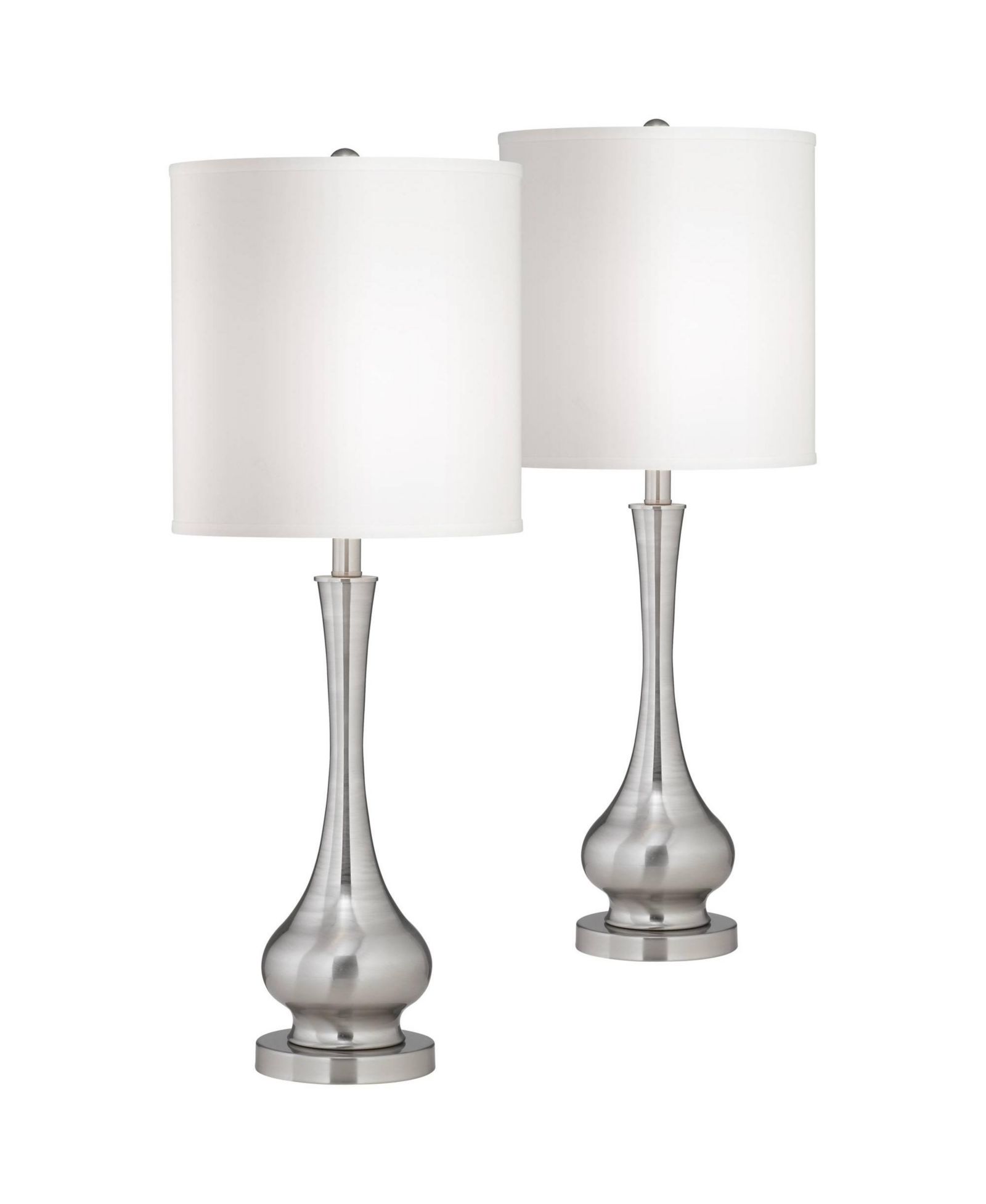 Possini Euro Design 32" Tall Gourd Large Modern End Table Lamps Set of 2 Silver Brushed Steel Finish Metal Living Room Bedroom