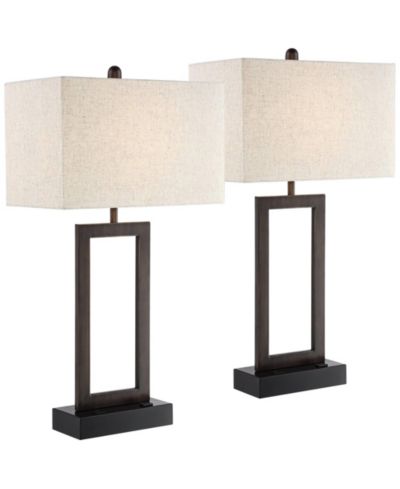 360 Lighting 30" Tall Set of 2 Todd Modern Table Lamps with USB and AC Power Outlet in Base Oatmeal Shade