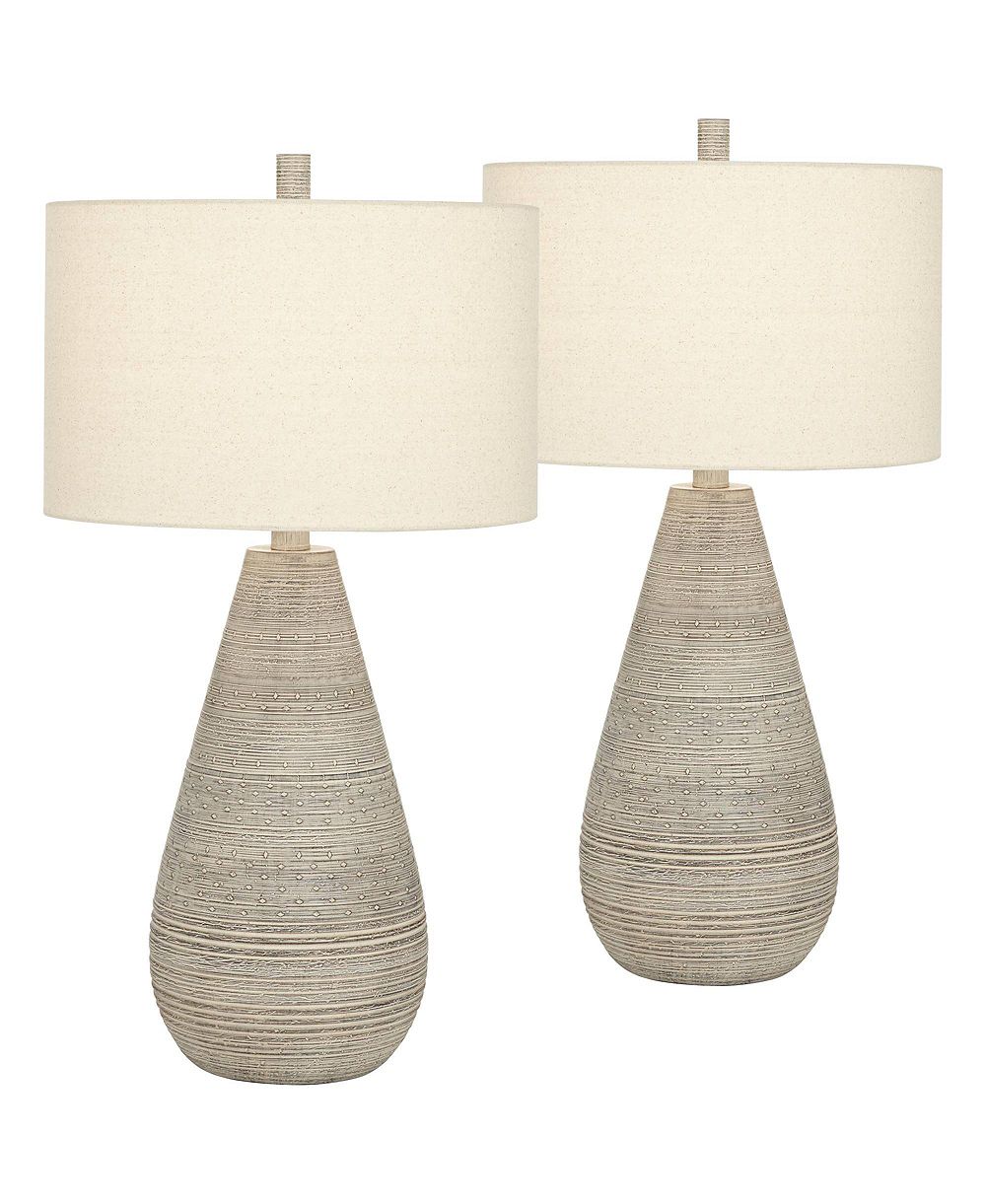 360 Lighting Rustic Country Cottage Table Lamps 30" Tall Set of 2 Natural Teardrop Oatmeal Drum Shade for Bedroom Living Room House
