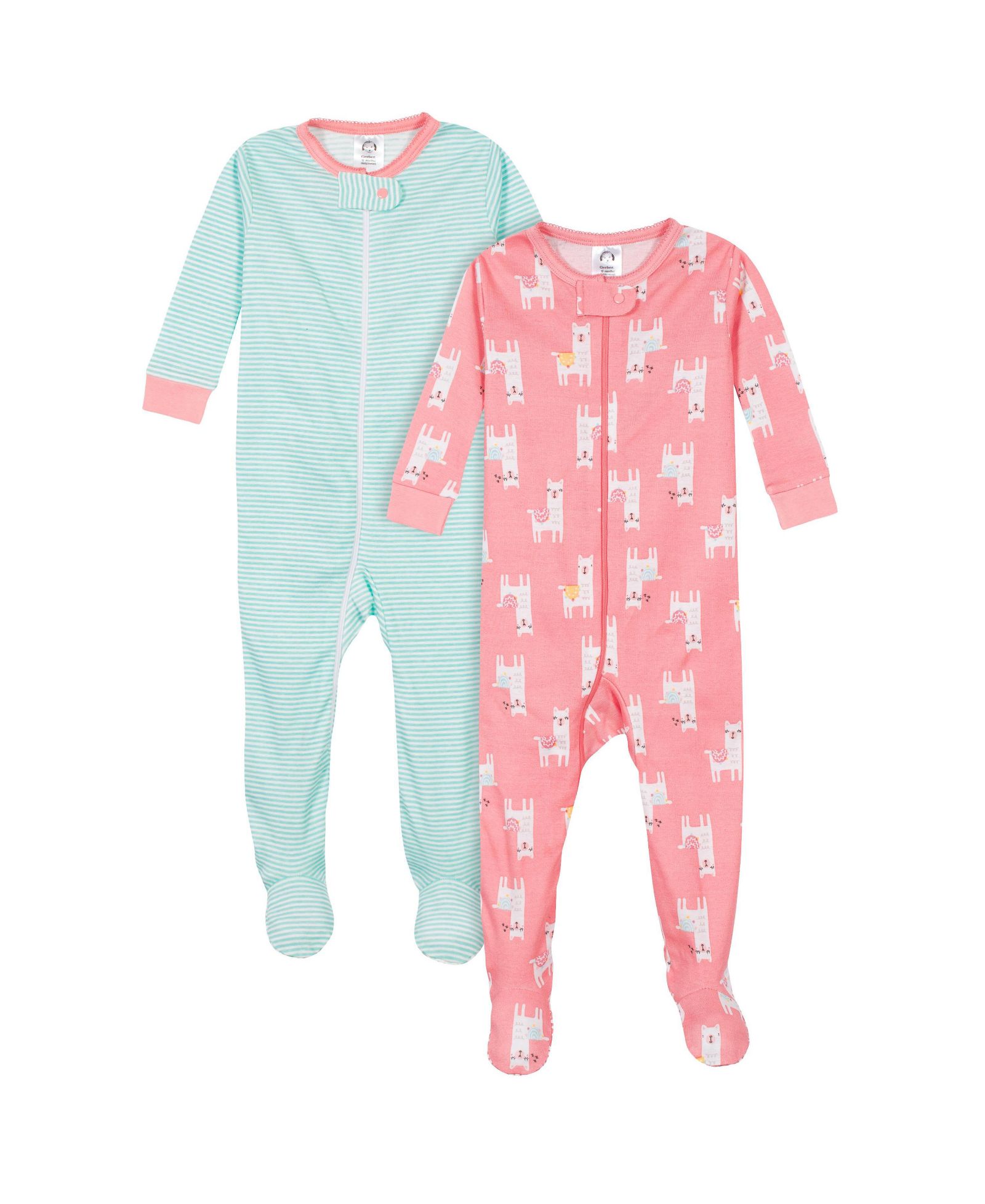 Gerber Baby Boys 2-Pack Snug Fit Footed Cotton Pajamas, Llama, 9 Months