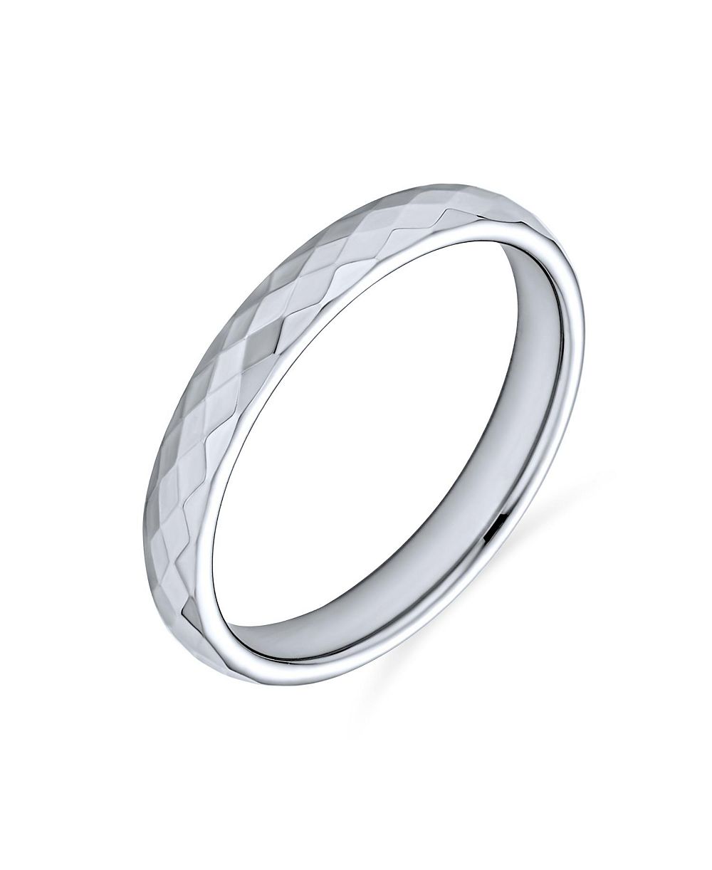 Bling Jewelry Кольцо Titanium Band с многогранной огранкой призмы Silver Tone Comfort Fit 3MM