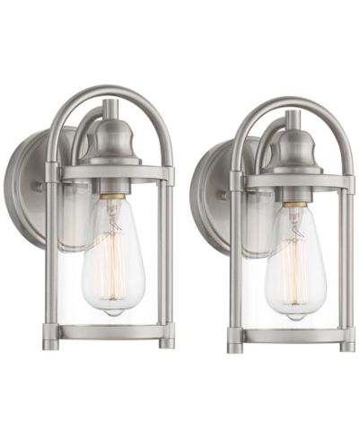 John Timberland Rustic Farmhouse Outdoor Wall Light Fixtures Set of 2 Brushed Nickel 10 1/4 Clear Glass for Exterior Barn Deck House Porch Yard Patio