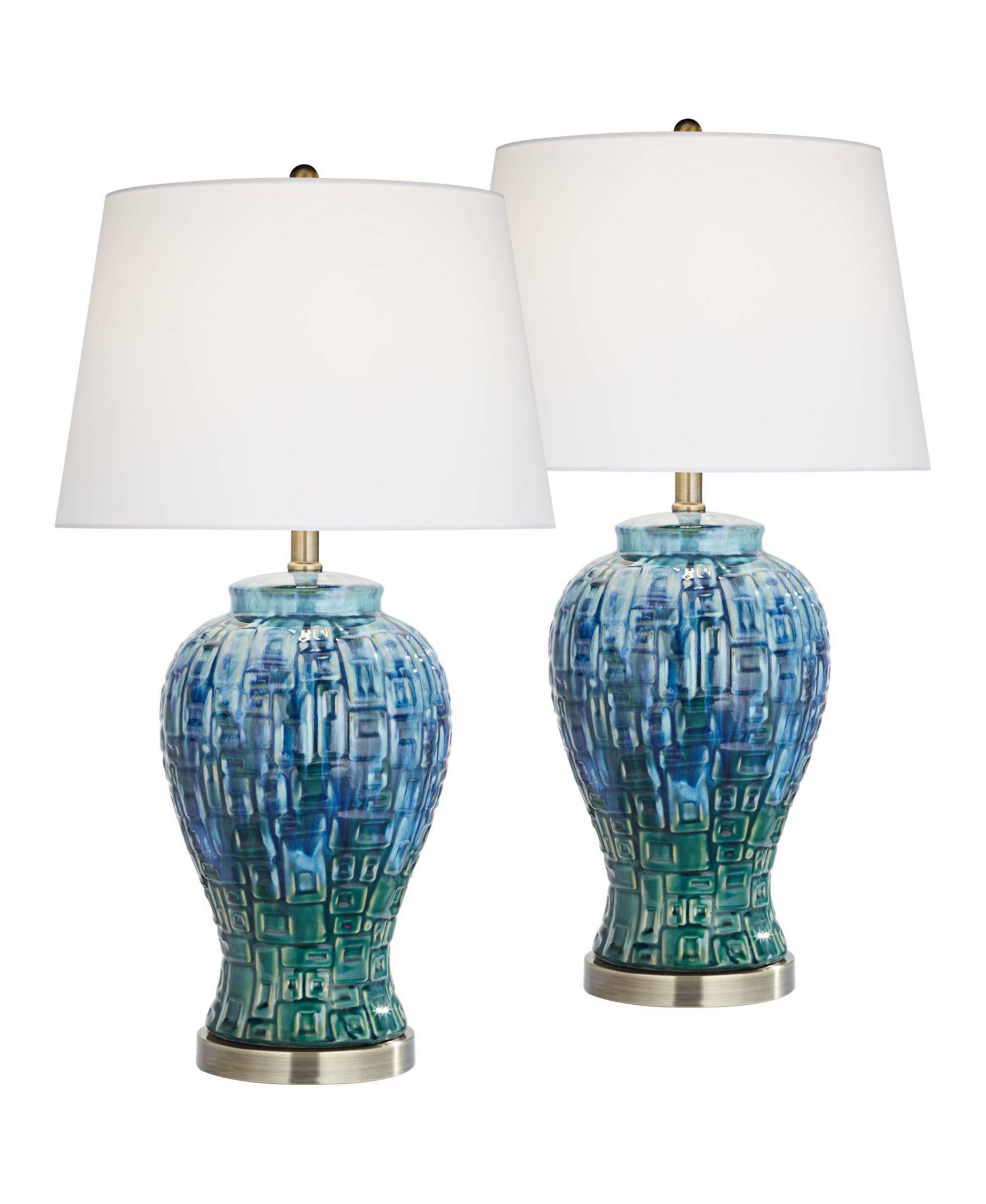 Possini Euro Design Temple Jar 27" Tall Modern Table Lamps Set of 2 Blue-Green Teal Ceramic Living Room Bedroom (Colors May Vary)