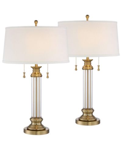 Vienna Full Spectrum Rolland Traditional Table Lamps 30" Tall Set of 2 Antique Brass Crystal Drum Shade for Bedroom Living Room Nightstand