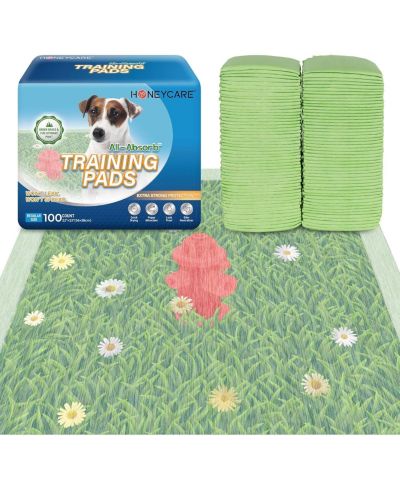 HoneyCare Dog Training Pads with Printed Grass & Fire Hydrant, Odor Eliminating Puppy Pads Premium Dog Pads 22x23 inch, 200ct