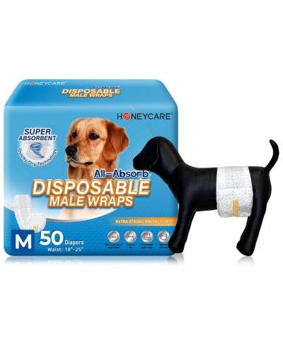 HoneyCare Paw & Dog Bone Print All-Absorb A25 Male Dog Wrap, Medium, 100ct