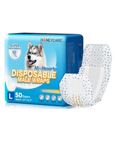 HoneyCare Paw & Dog Bone Print All-Absorb A24 Male Dog Wrap, Large, 100ct