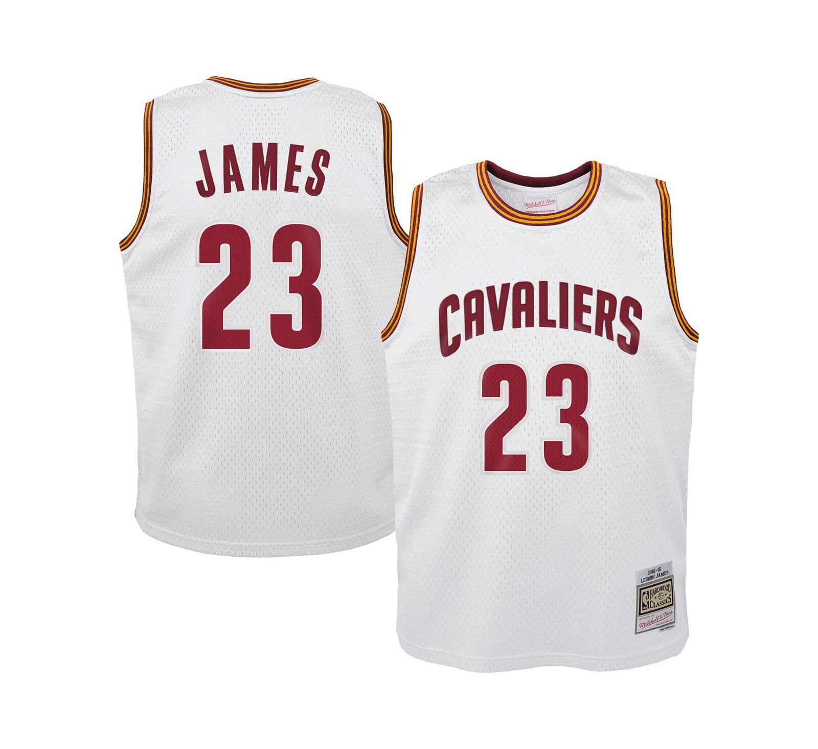 Детская джерси Mitchell & Ness, LeBron James White Cleveland Cavaliers 2015-16 Hardwood Classics Swingman Throwback Home