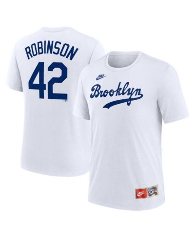 Мужская футболка Nike Jackie Robinson White Brooklyn Dodgers Cooperstown Collection Tri-Blend с именем и номером