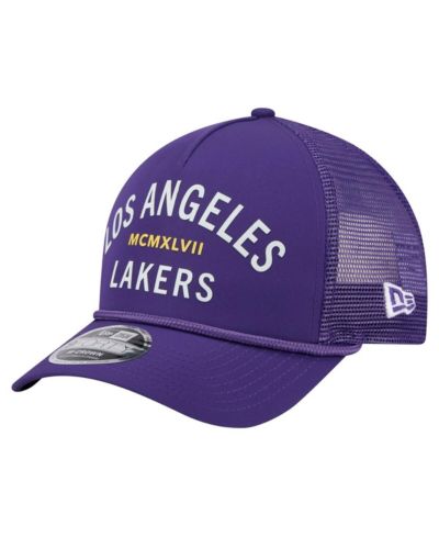New Era Men's Purple Los Angeles Lakers Minimalist A-Frame 9FORTY Trucker Hat