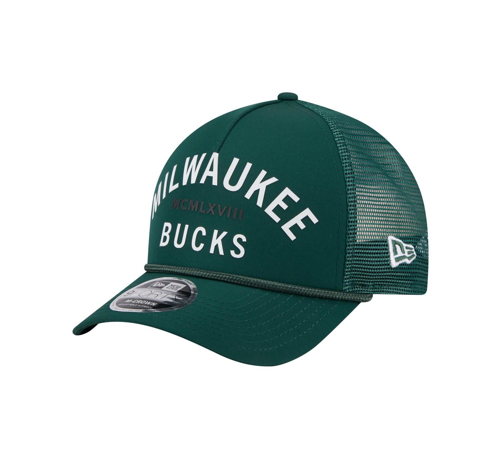 Мужская кепка-тракер New Era Milwaukee Bucks Minimalist A-Frame 9FORTY Hunter Green
