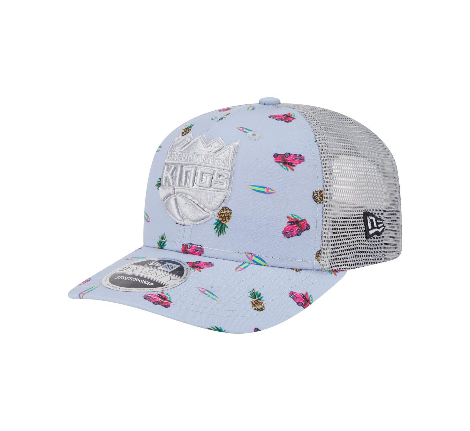 Мужская кепка New Era Sacramento Kings Adventure Aloha Pattern 9SEVENTY stretch-snap светло-голубой/серый