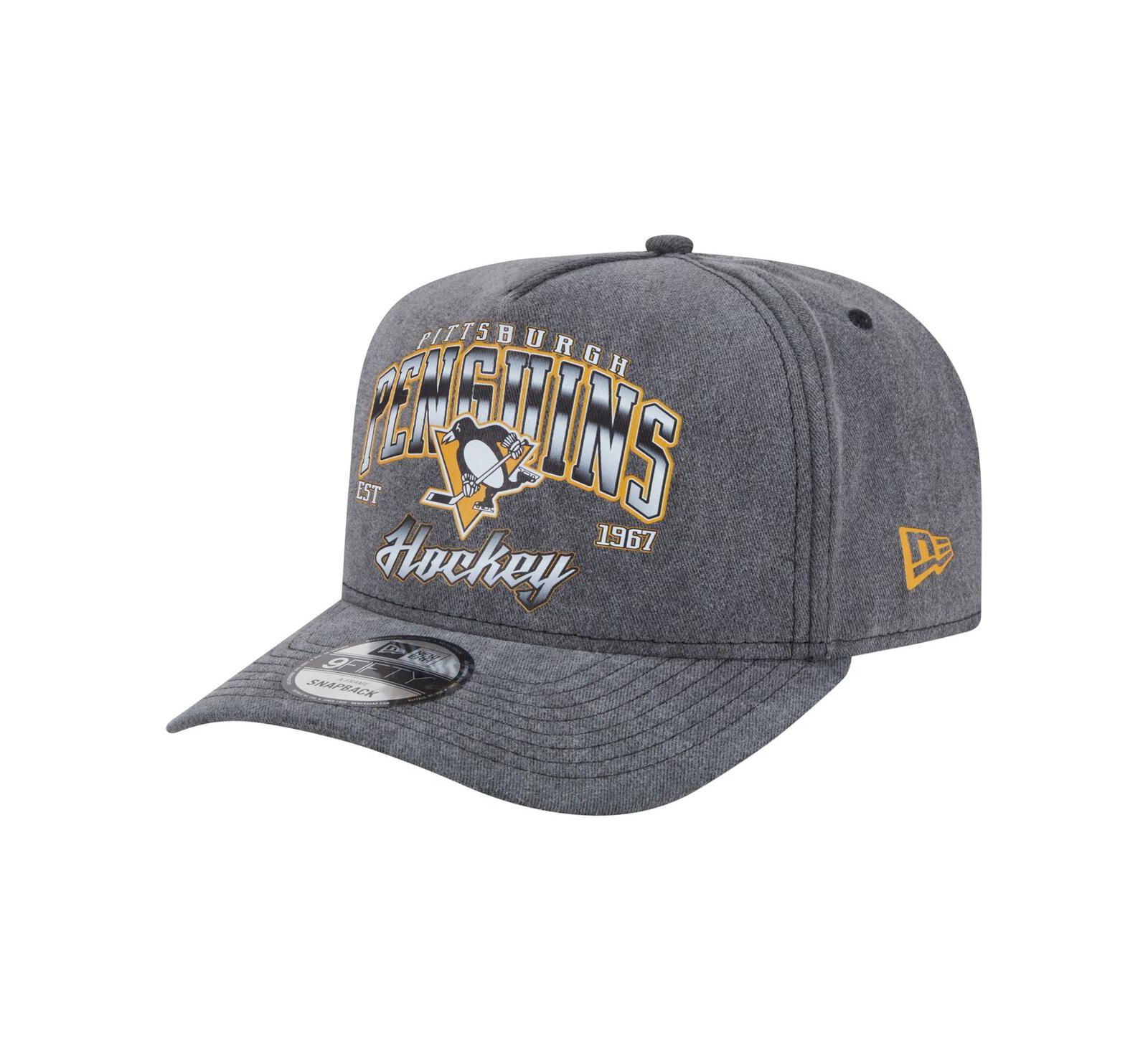 Мужская кепка New Era Charcoal Pittsburgh Penguins Throwback Washed A-Frame Pre-Curved 9FIFTY Snapback Hat