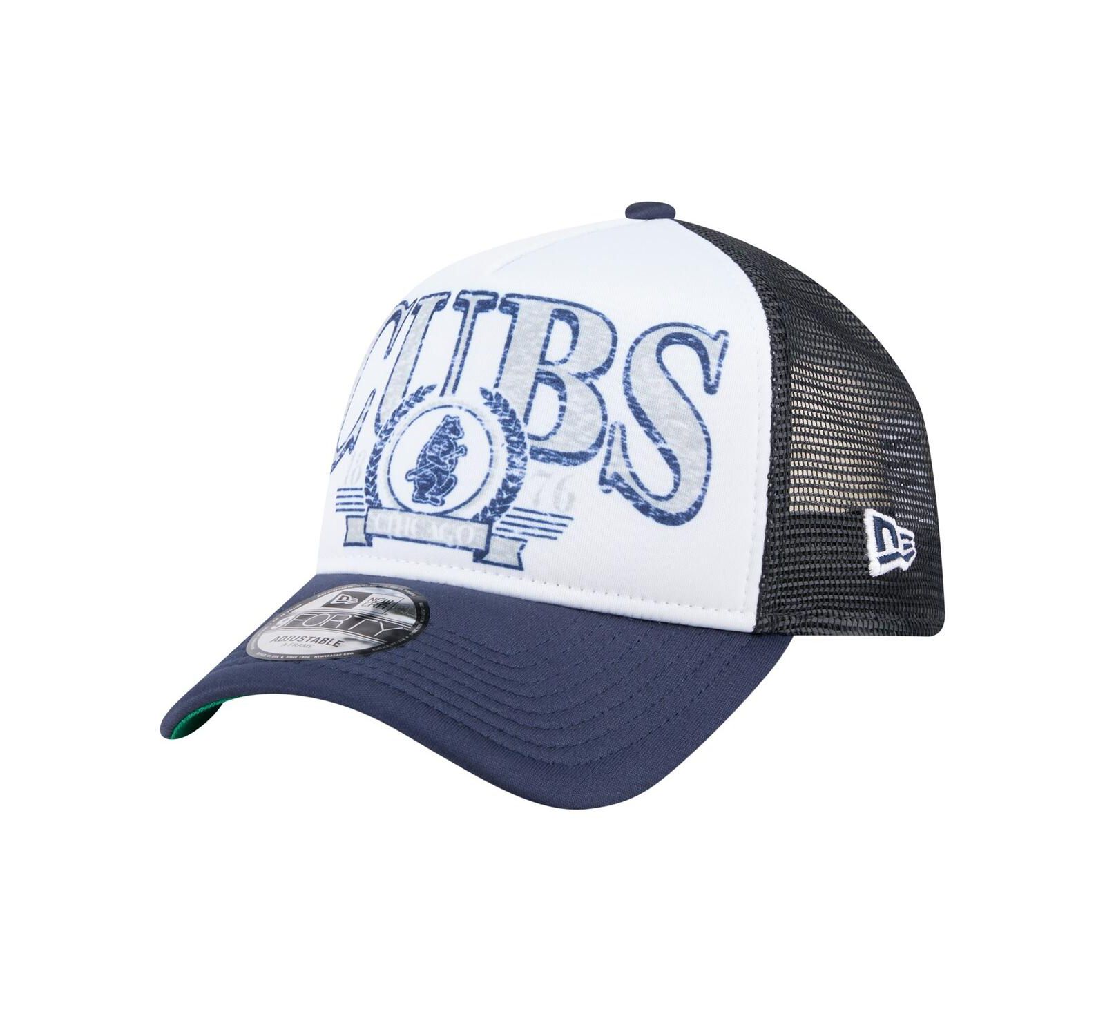 Мужская кепка New Era Chicago Cubs Distressed 9FORTY A-Frame Adjustable Trucker Hat Белый/Темно-синий