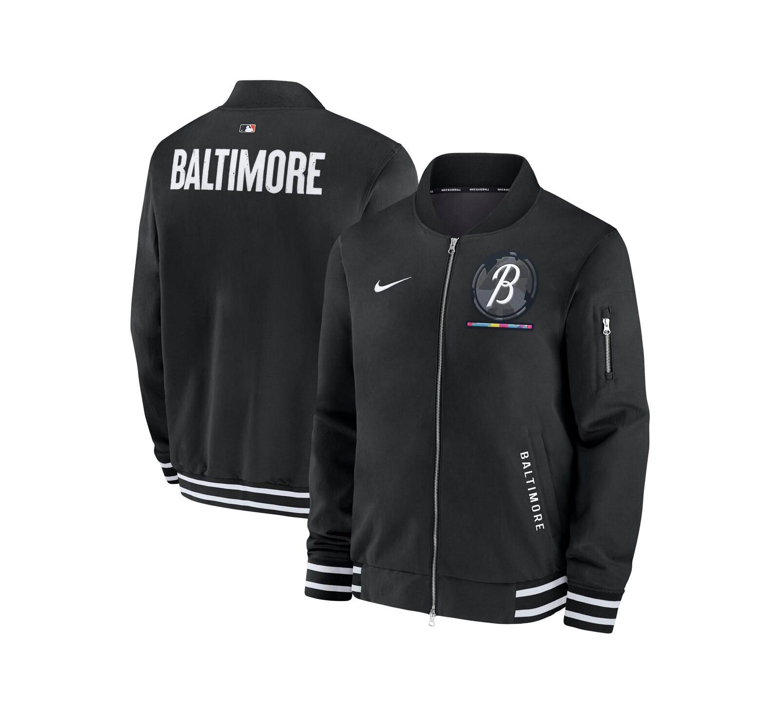 Мужская бомбер-куртка Nike Black Baltimore Orioles Authentic Collection City Connect с полной молнией