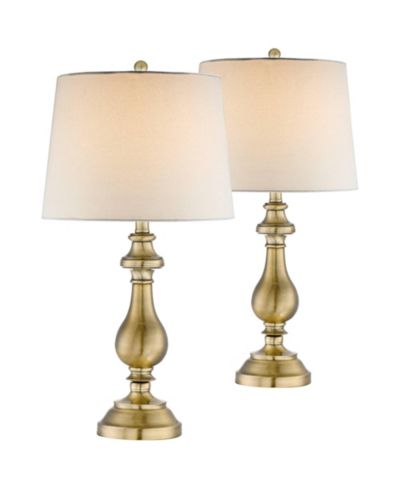 Regency Hill Fairlee Traditional Table Lamps 26" High Set of 2 Antique Brass Metal Candlestick White Fabric Drum Shade for Bedroom Living Room Bedside
