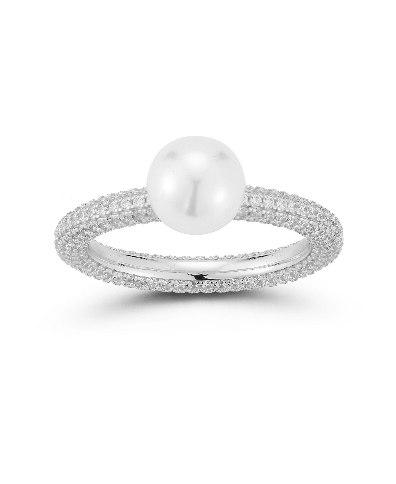 Rachel Zoe Pearl Pave Band Ring Sterling Silver