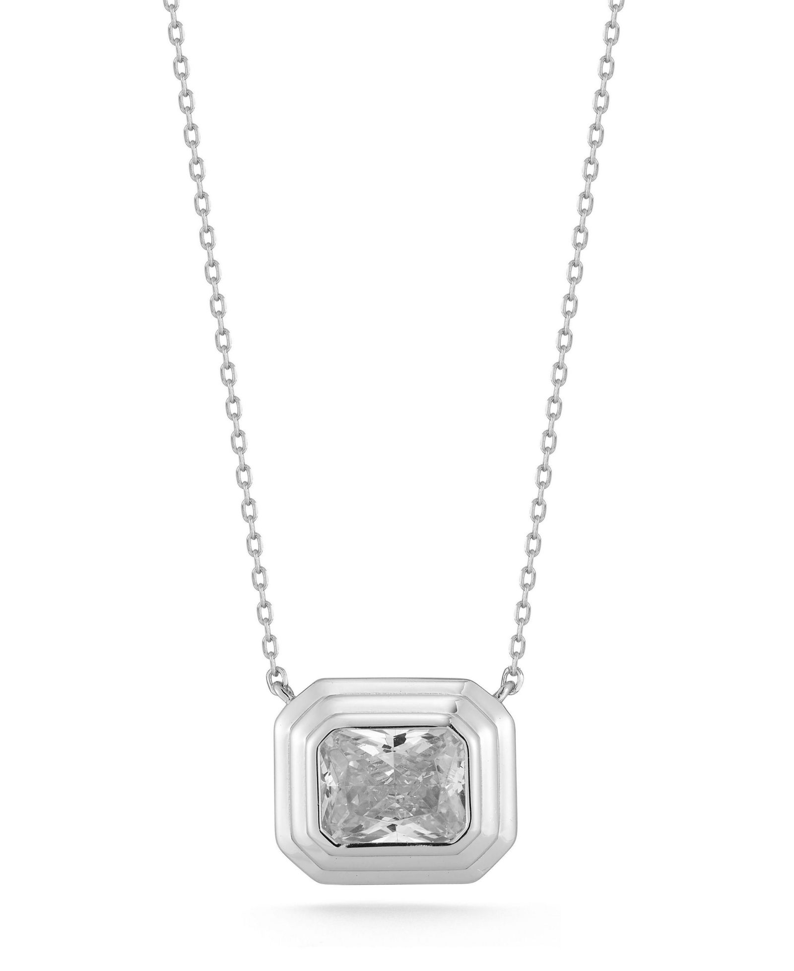 Серебряное колье Rachel Zoe с сияющим одиночным камнем огранки radiant cut