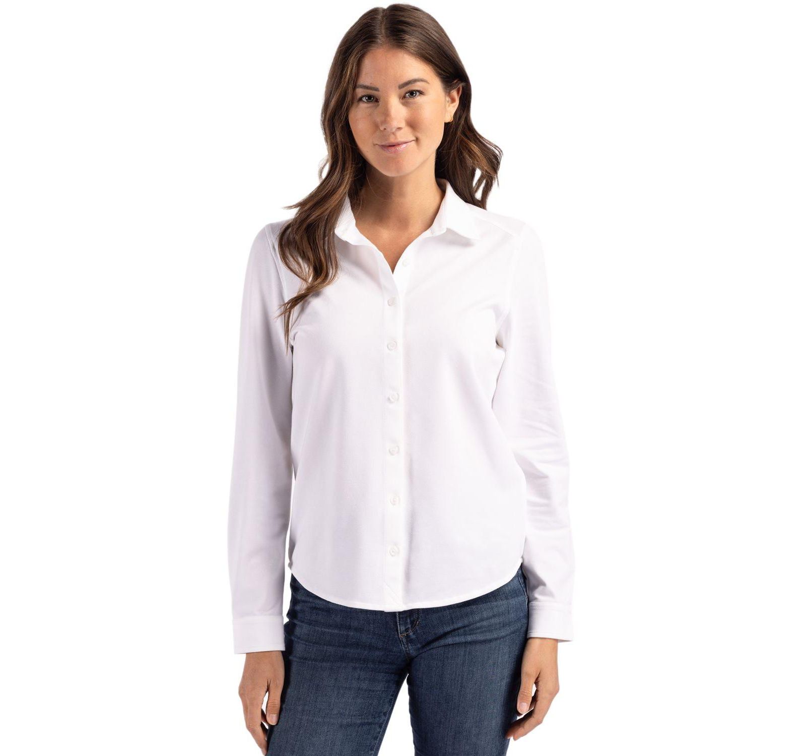 Cutter & Buck Women's Cutter and Buck Advantage Tri-Blend Soft Pique Long Sleeve Knitted Button Down
