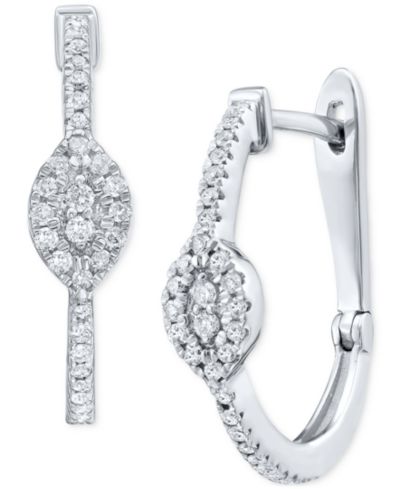 Маленькие серьги-кольца с кластером бриллиантов (1/3 ct. t.w.) в 10k White Gold
