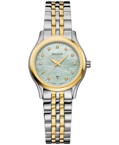 Женские часы Balmain Swiss Beleganza Diamond (1/20 ct. t.w.), двухцветная нержавеющая сталь, 28mm