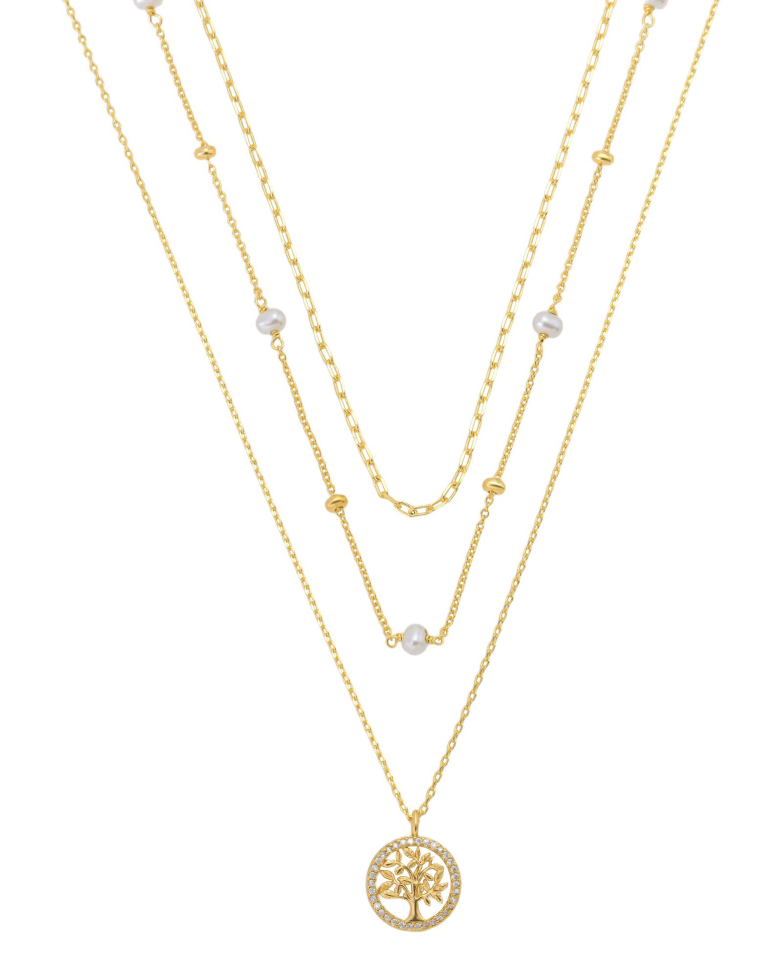 Unwritten Cubic Family Tree Pendant Layered Necklace Set