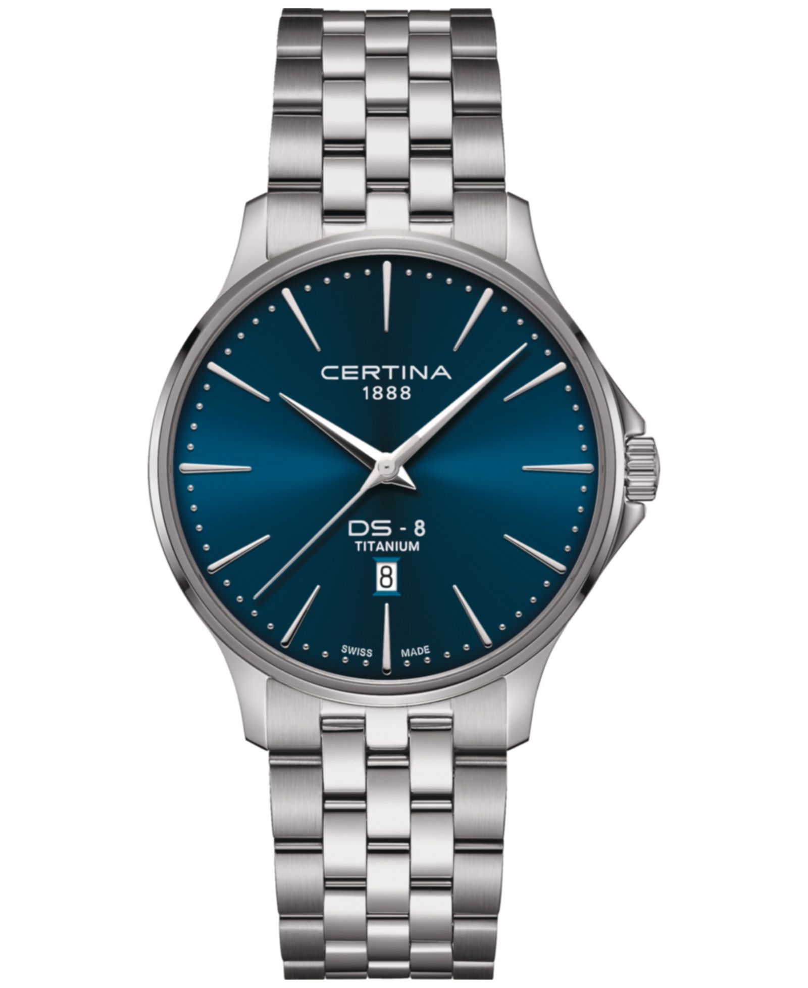 Мужские часы Certina Swiss DS-8 Silver-Tone Titanium Bracelet 40mm
