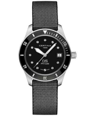 Certina Женские швейцарские часы Swiss DS Heritage с черным нейлоновым ремешком 38mm