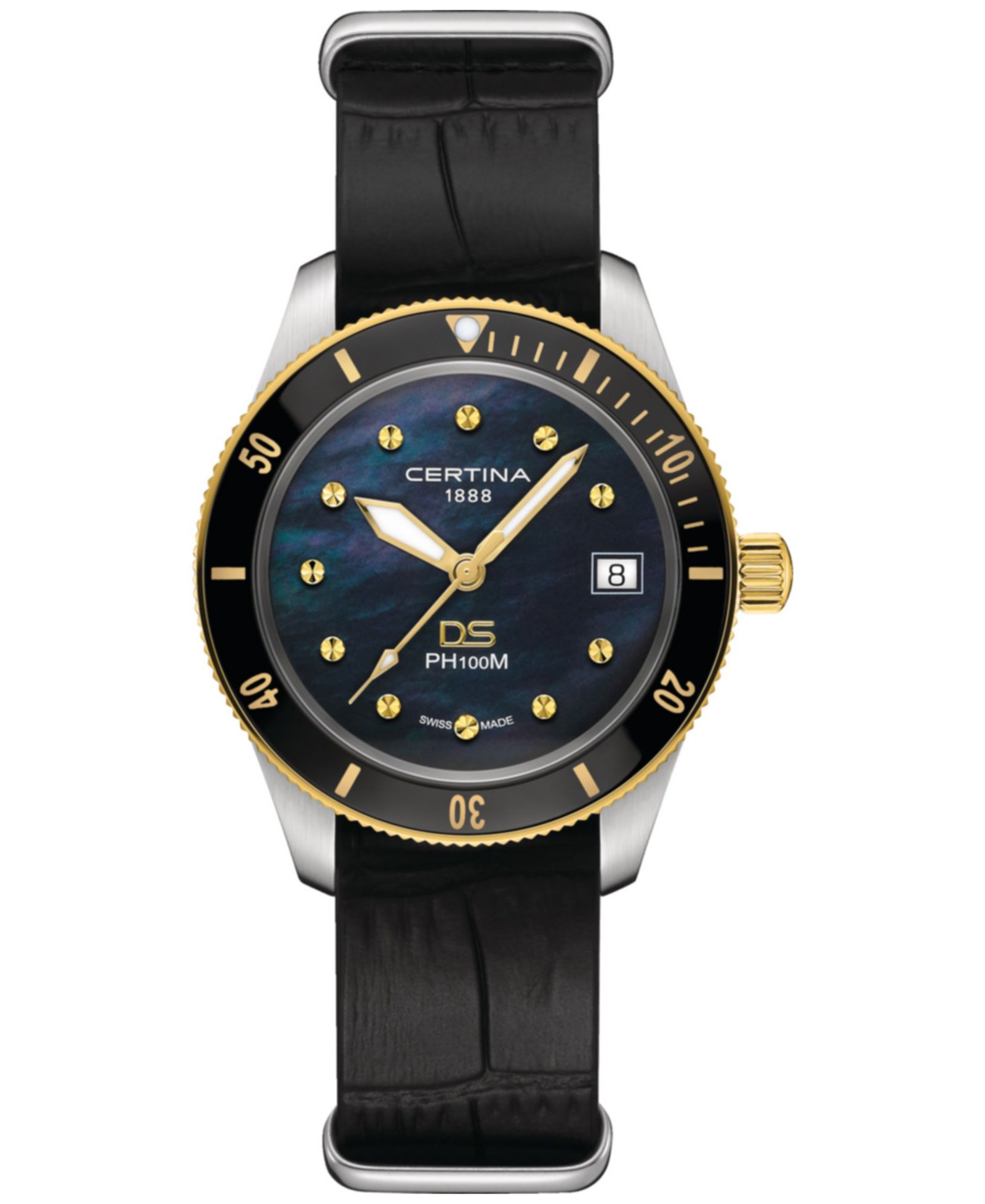 Certina Women's Swiss DS Heritage Black Leather Strap Watch 38mm
