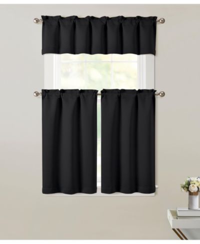 Kate Aurora 3 Piece Room Darkening Rod Pocket Cafe Kitchen Curtain Tier and Valance Set