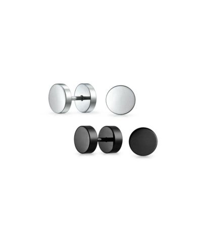 Bling Jewelry Dumbbell Weight Plateau Plug Earrings Black and Silver Stainless Steel Set-2