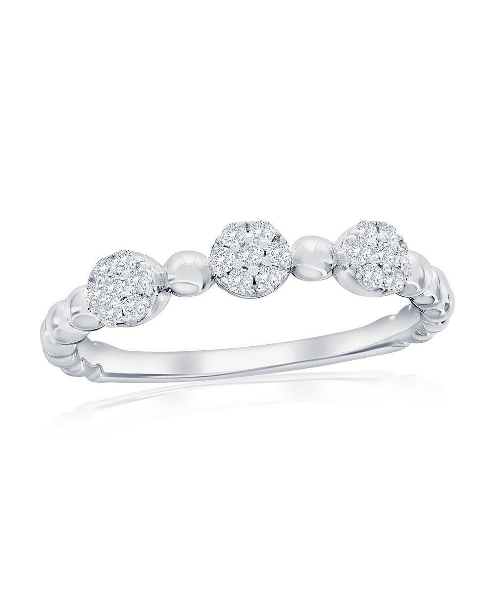 Sterling Silver, Round Pave CZ & Beaded Ring