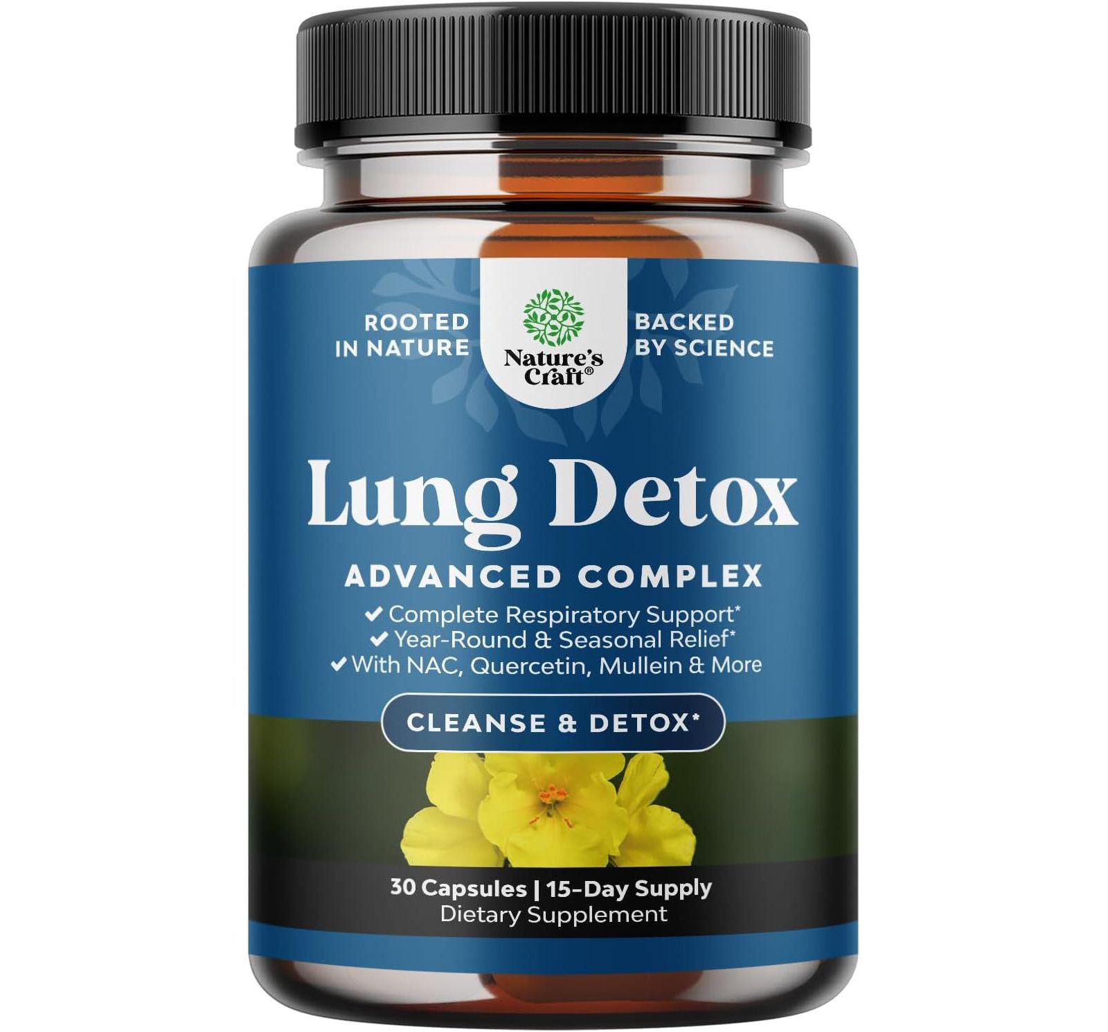 Lung Cleanse Capsules | Lung Detox Mullein Leaf Capsules | Respiratory Supplement for Sinus Immunity Breathing Support | 30ct