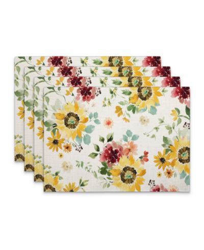 CounterArt Spring Sunflowers Premier Fabric Placemats, Set of 4