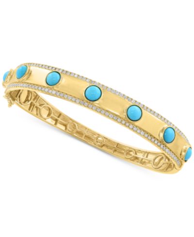 EFFY® Turquoise & Diamond (1-1/4 ct. t.w.) Bangle Bracelet in 14k Gold-Plated Silver