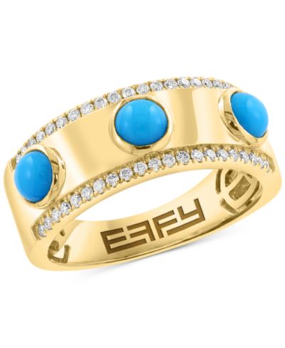 EFFY® Turquoise (4mm) & Diamond (1/5 ct. t.w.) Band Ring in 14k Gold-Plated Silver
