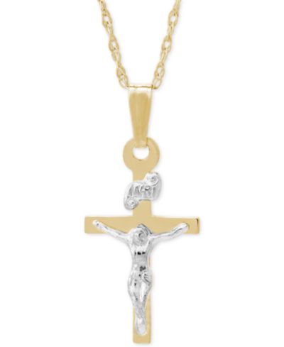 Children's Two-Tone Crucifix Pendant Necklace in 14k Gold