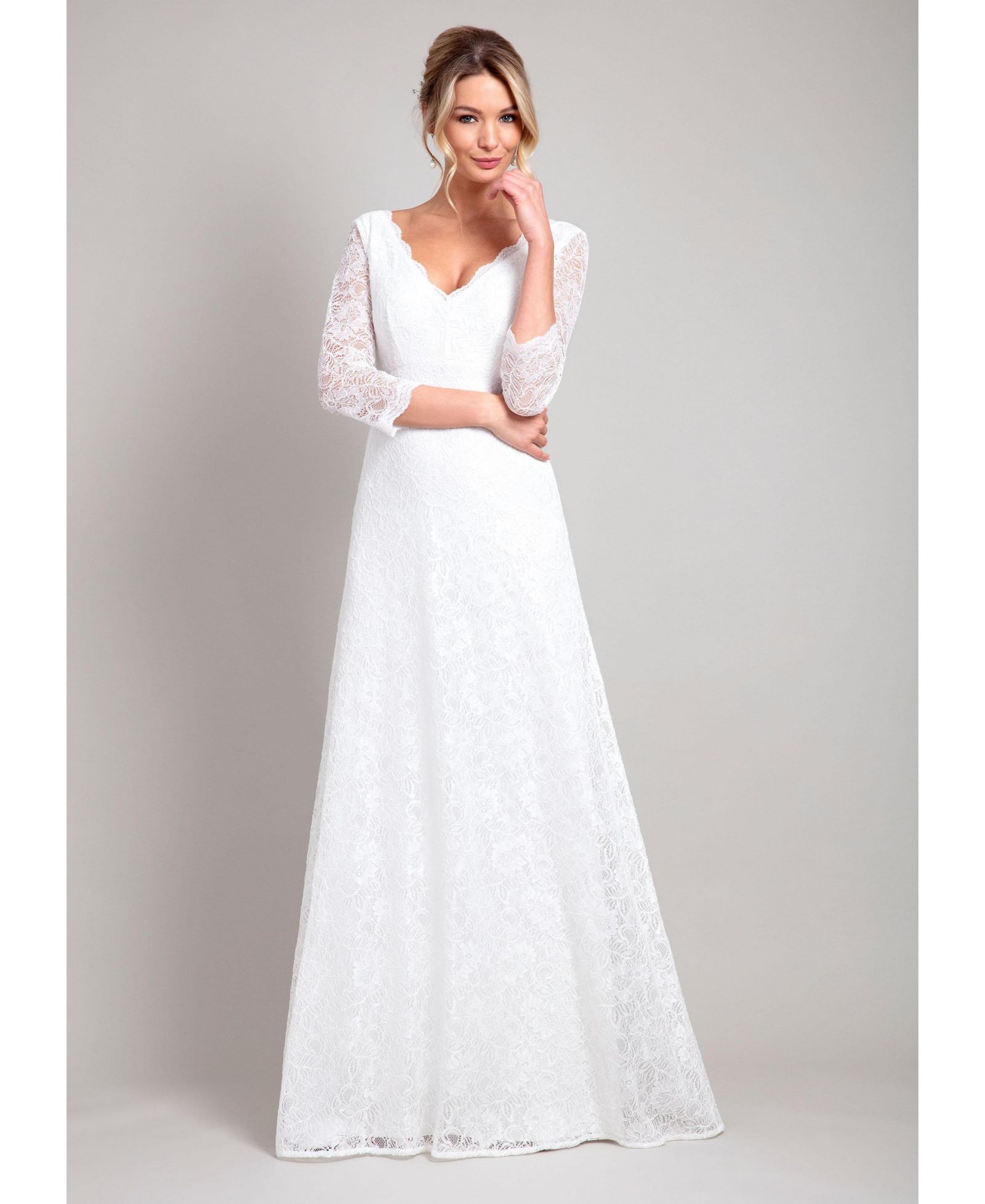 Alie Street London Women's Anya 3/4 Sleeve V-Neck Lace Bridal Gown
