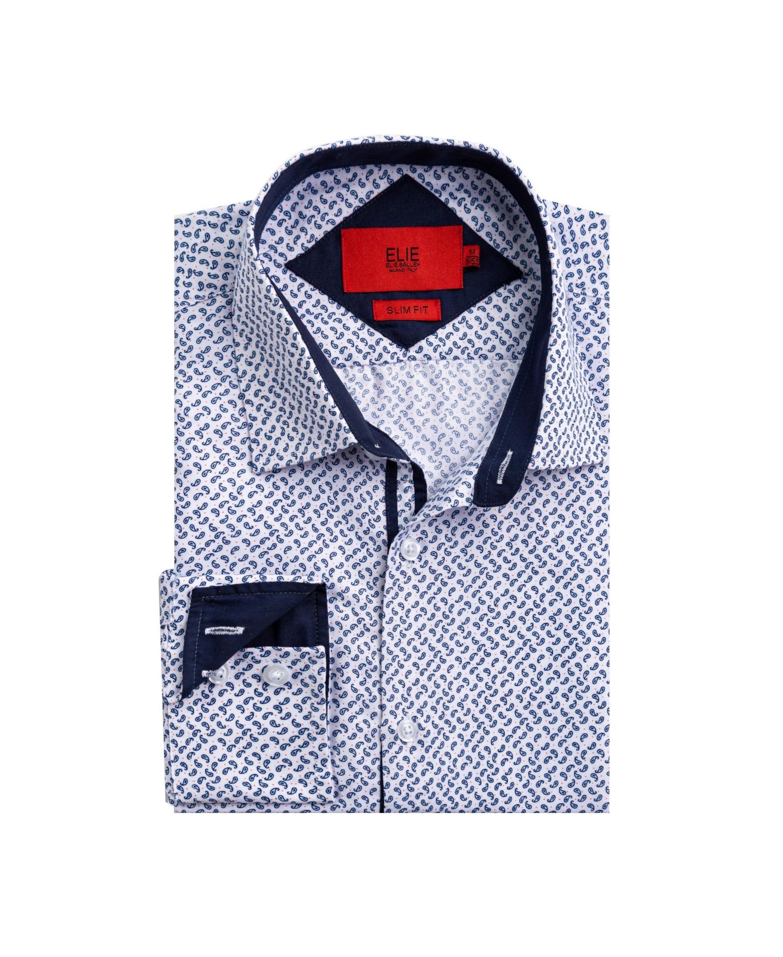 Elie Balleh Мужская рубашка с принтом пейсли, белый цвет, slim fit, для мальчиков